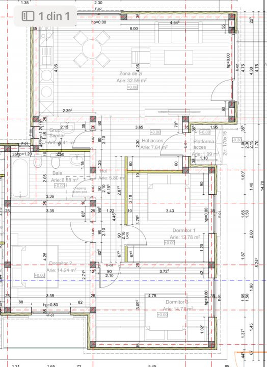 Duplex plan parter Mosnita, 4 camere, 2 bai 2, foxfort.ro