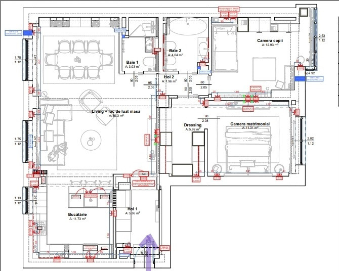 Apartament Premium 4 camere transformat in 3 camere 121 mp, Complet Utilat Smart 12, foxfort.ro