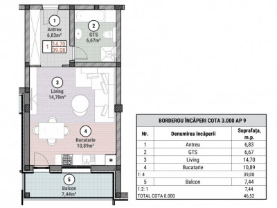 COMISION 0% Apartament cu 1 camere de 39,08 mp - Mosnita - Oportunitate imagine mica 3, foxfort.ro