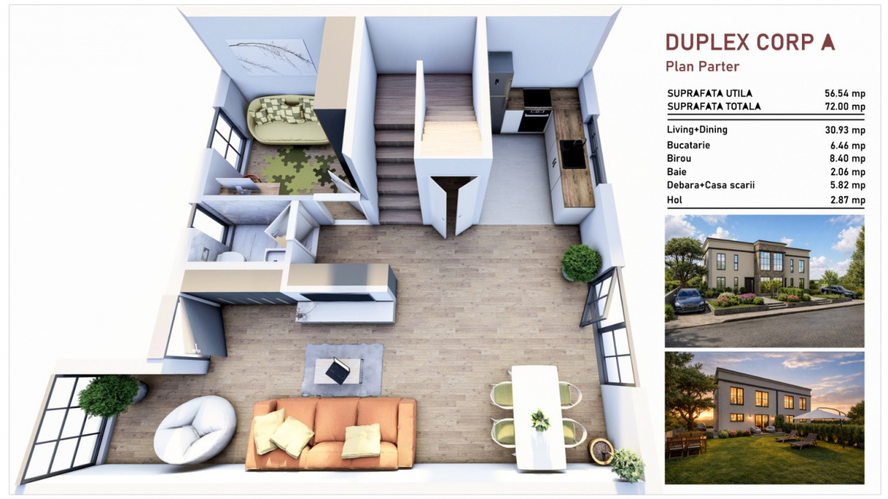 Duplex de vanzare cu 4 camere, Parter + 1 Etaj - Giarmata 10, foxfort.ro