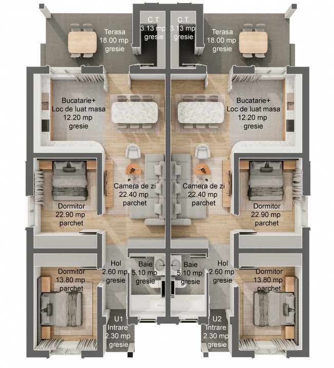Duplex de vanzare 3 camere + pod mansardabil - Mosnita Veche 2, foxfort.ro