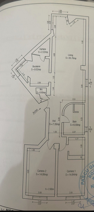 Apartament cu 3 camere de 92 mp, etaj 3 - zona Central 20, foxfort.ro