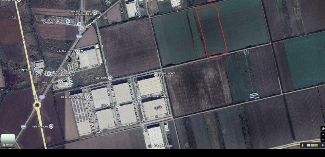 Teren de vanzare zona VGP Park, 23.020 mp, front stradal 58 ml - Ghiroda 1, foxfort.ro