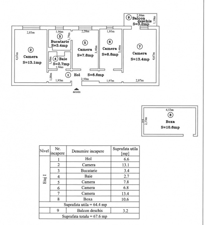 Apartament 4 camere, etaj 1, centrala proprie, zona Dacia 9, foxfort.ro