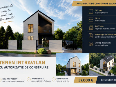COMISION 0% | Teren intravilan 307 mp  | Autorizatie de construire | Sanandrei